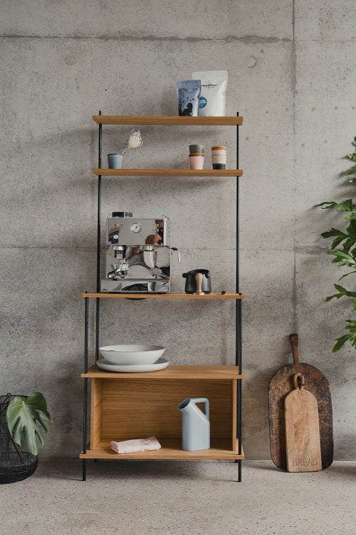 Oak Coffee Bar with Cup Rail 180 cm — Standing (H9)