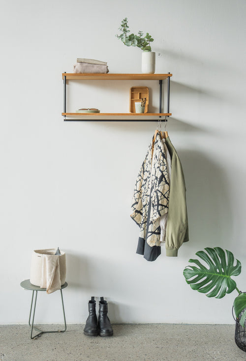 Oak Hanging Wardrobe 75 cm — Floating Coat Rail (L1)