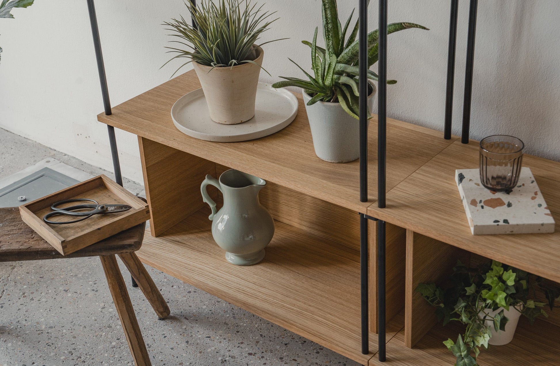 Large Double-Width Standing Library Bookshelf - KUUDU Modular Shelving System - Oak