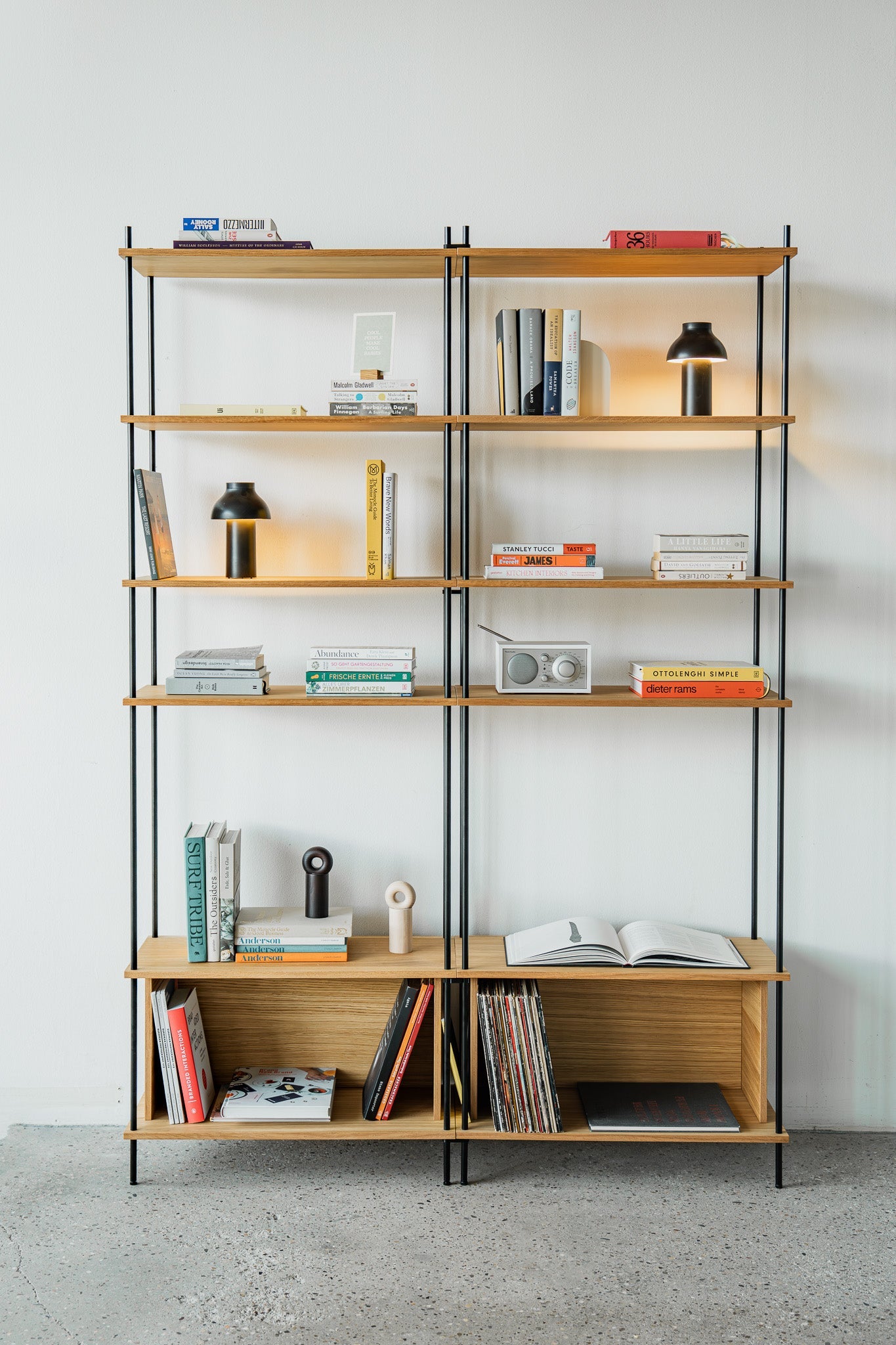 Large Double-Width Standing Library Bookshelf - KUUDU Modular Shelving System - Oak
