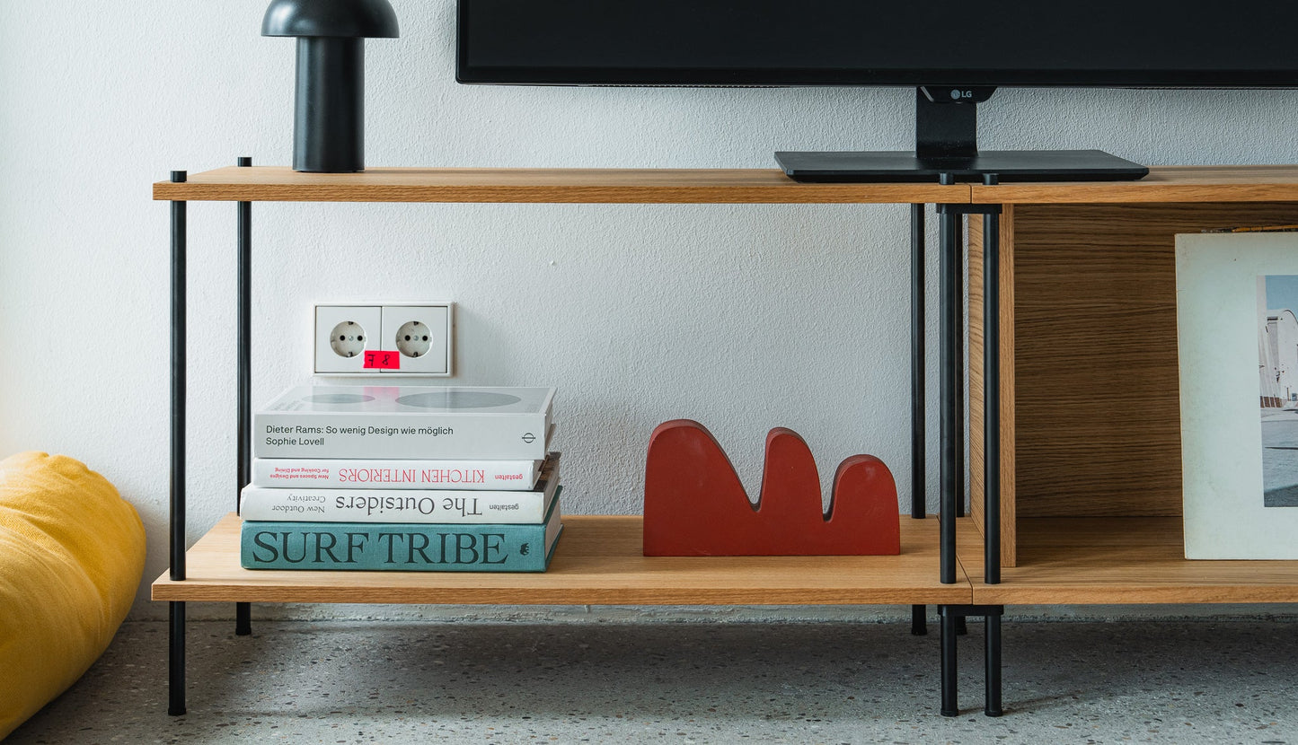 Double-Width Media Lowboard & TV Unit - KUUDU Modular Shelving System - Oak