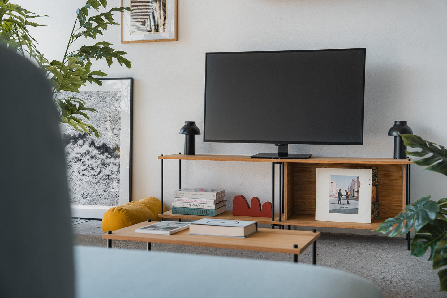 Double-Width Media Lowboard & TV Unit - KUUDU Modular Shelving System - Oak