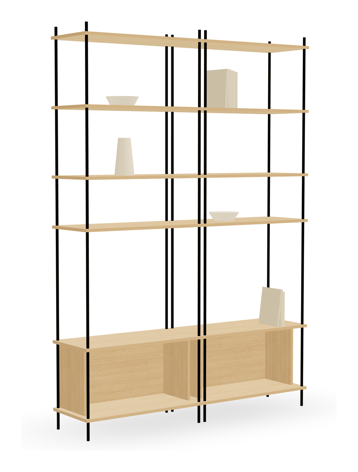 Oak Library Bookshelf 216 cm — Double Section (H2H2)