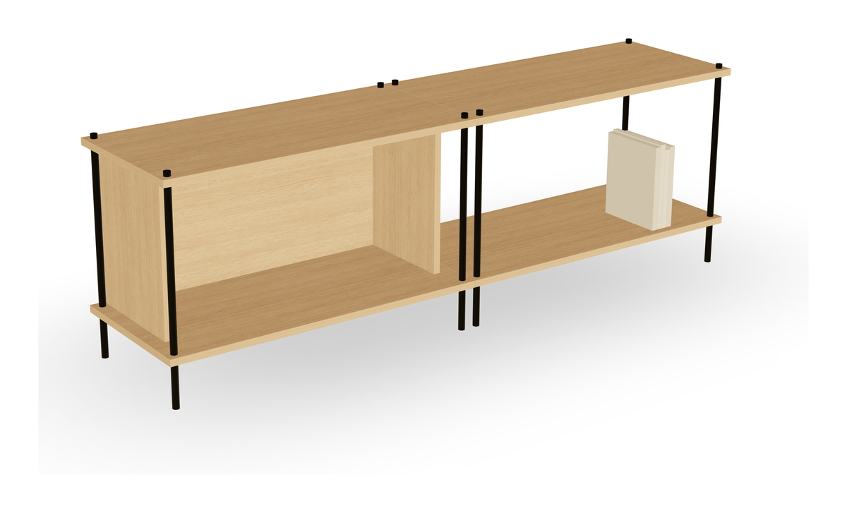 Oak TV Lowboard 41 cm — Wide Double Section (L1L3)